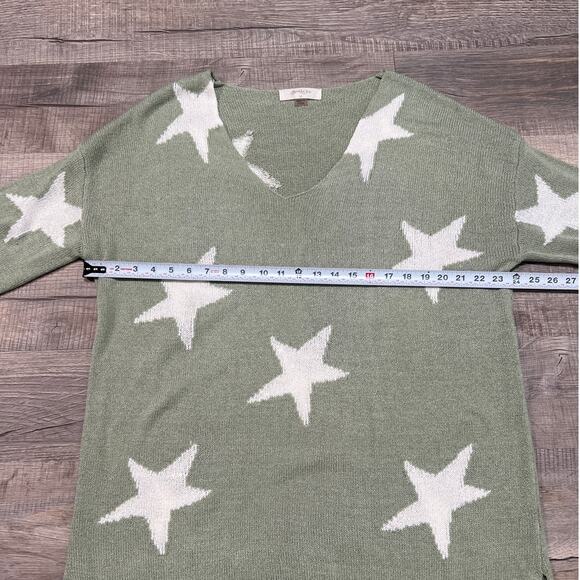 Arula Altard State 1X Star Print V Neck Knit Sweater Preppy Boho Green Casual - Picture 6 of 6